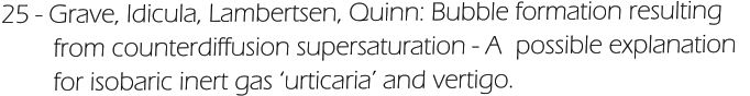 25 - Grave, Idicula, Lambertsen, Quinn: Bubble formation resulting            from counterdiffusion supersaturation - A  possible explanation           for isobaric inert gas ‘urticaria’ and vertigo.