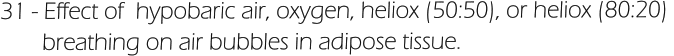 31 - Effect of  hypobaric air, oxygen, heliox (50:50), or heliox (80:20)         breathing on air bubbles in adipose tissue.